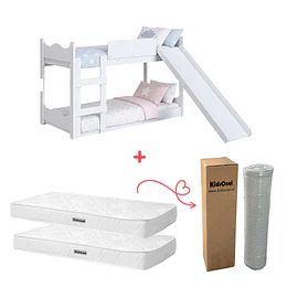 Camarote Infantil de Transición Montessori Kidscool MDP Blanco con Resbalín + 2 Colchones 150 x 70 x 10 cms