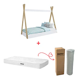 Cama Infantil Montessori Blanca + Colchón 150 x 70 x 10 cms
