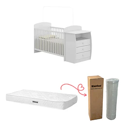 Cuna con Mudador Bambini Blanco + Colchón Cuna Baby Box 130x60 cms