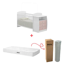 Cuna con Mudador Bambini Rosado+Colchon Cuna Baby Box 130x60 
