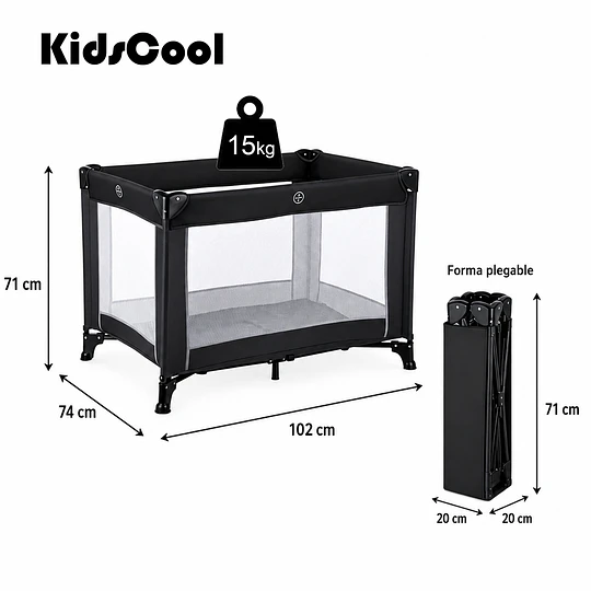 Cuna Corral Plegable y Portátil de Viaje Kidscool 102x74x71 cm Negro