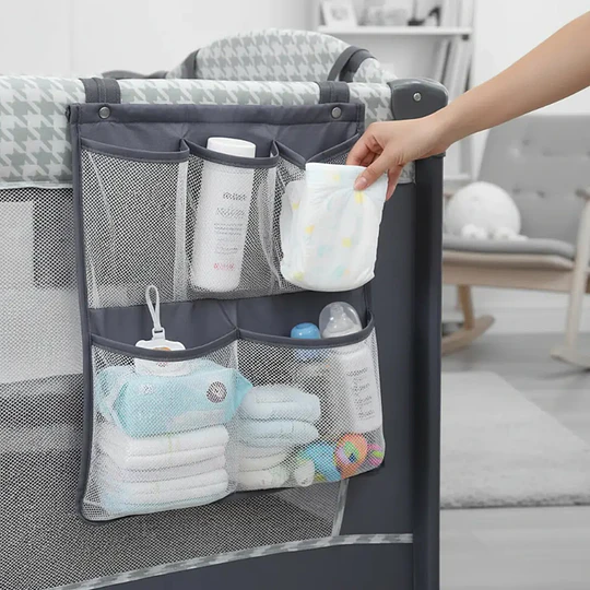 Cuna Corral Plegable de Viaje Kidscool con Mudador Organizador y Móvil 104 x 70 x 74 cm Gris Estampado 