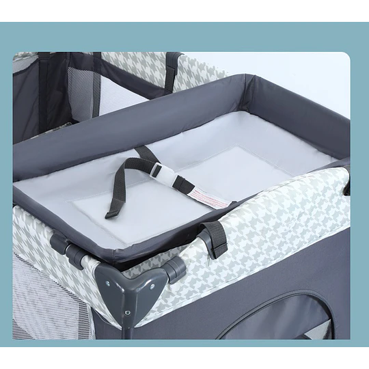 Cuna Corral Plegable de Viaje Kidscool con Mudador Organizador y Móvil 104 x 70 x 74 cm Gris Estampado 
