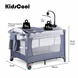 Cuna Corral Plegable de Viaje Kidscool Colecho con Mudador Organizador y Móvil 104 x 76 x 76 cm Gris - Preventa 10 de Septiembre