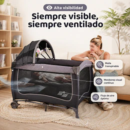 Cuna Corral Plegable de Viaje Kidscool con Mudador Mosquitero y Organizador 104 x 76 x 76 cm Gris- Preventa 10 de Septiembre