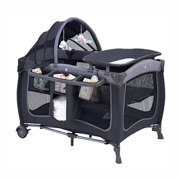 Cuna Corral Plegable de Viaje Kidscool con Mudador Mosquitero y Organizador 104 x 76 x 76 cm Gris- Preventa 10 de Septiembre