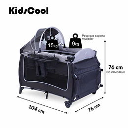 Cuna Corral Plegable de Viaje Kidscool con Mudador Mosquitero y Organizador 104 x 76 x 76 cm Gris- Preventa 10 de Septiembre