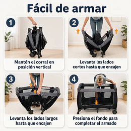Cuna Corral Plegable de Viaje Kidscool con Mudador Mosquitero y Organizador 104 x 76 x 76 cm Gris- Preventa 10 de Septiembre