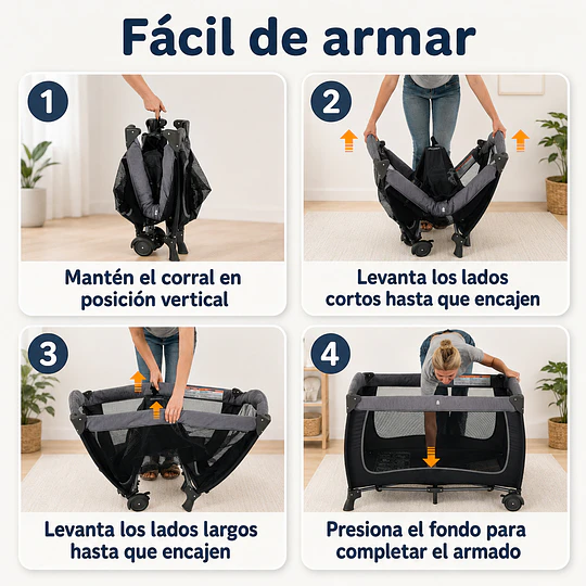 Cuna Corral Plegable de Viaje Kidscool con Mudador Mosquitero y Organizador 104 x 76 x 76 cm Gris