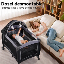 Cuna Corral Plegable de Viaje Kidscool con Mudador Mosquitero y Organizador 104 x 76 x 76 cm Gris- Preventa 10 de Septiembre