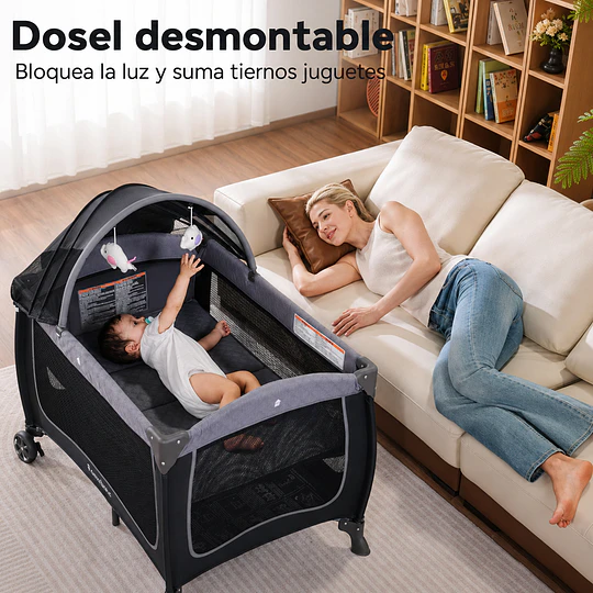 Cuna Corral Plegable de Viaje Kidscool con Mudador Mosquitero y Organizador 104 x 76 x 76 cm Gris