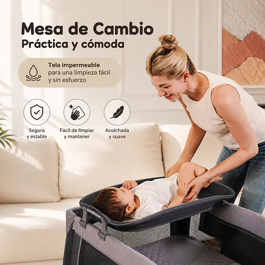 Cuna Corral Plegable de Viaje Kidscool con Mudador Mosquitero y Organizador 104 x 76 x 76 cm Gris