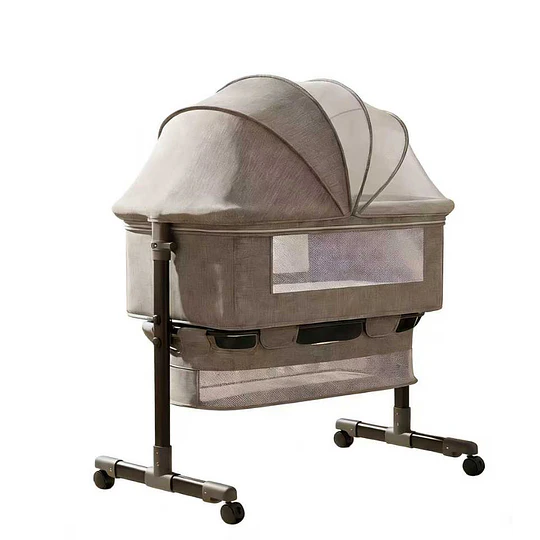 Cuna Colecho Compacta, Plegable, mecedora con Mosquitero Canasto Organizador y Ruedas Kidscool 90 x 50 X 80 cm Khaki