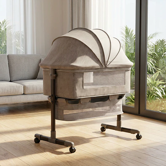 Cuna Colecho Compacta, Plegable, mecedora con Mosquitero Canasto Organizador y Ruedas Kidscool 90 x 50 X 80 cm Khaki