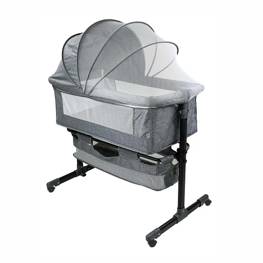 Cuna Colecho Compacta, Plegable, mecedora con Mosquitero Canasto Organizador y Ruedas Kidscool 90 x 50 X 80 cm Gris