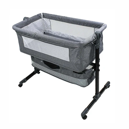 Cuna Colecho Compacta, Plegable, mecedora con Mosquitero Canasto Organizador y Ruedas Kidscool 90 x 50 X 80 cm Gris
