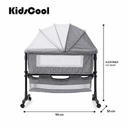 Cuna Colecho Compacta, Plegable, mecedora con Mosquitero Canasto Organizador y Ruedas Kidscool 90 x 50 X 80 cm Gris