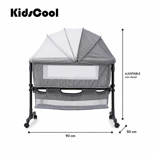 Cuna Colecho Compacta, Plegable, mecedora con Mosquitero Canasto Organizador y Ruedas Kidscool 90 x 50 X 80 cm Gris