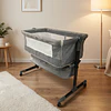 Cuna Colecho Compacta, Plegable, mecedora con Mosquitero Canasto Organizador y Ruedas Kidscool 90 x 50 X 80 cm Gris