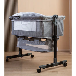 Cuna Colecho Compacta, Plegable, mecedora con Mosquitero Canasto Organizador y Ruedas Kidscool 90 x 50 X 80 cm Gris