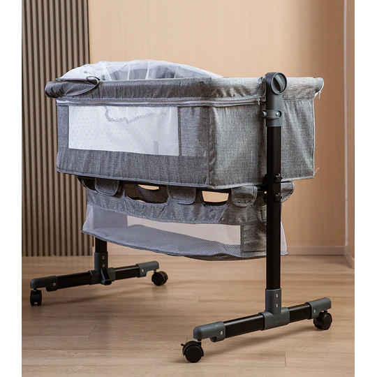 Cuna Colecho Compacta, Plegable, mecedora con Mosquitero Canasto Organizador y Ruedas Kidscool 90 x 50 X 80 cm Gris