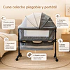 Cuna Colecho Compacta, Plegable, mecedora con Mosquitero Canasto Organizador y Ruedas Kidscool 90 x 50 X 80 cm Gris