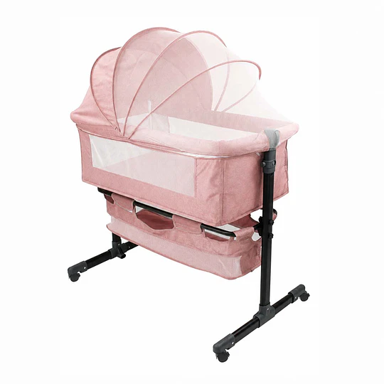Cuna Colecho Compacta, Plegable, mecedora con Mosquitero Canasto Organizador y Ruedas Kidscool 90 x 50 X 80 cm Rosado