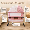 Cuna Colecho Compacta, Plegable, mecedora con Mosquitero Canasto Organizador y Ruedas Kidscool 90 x 50 X 80 cm Rosado