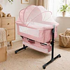 Cuna Colecho Compacta, Plegable, mecedora con Mosquitero Canasto Organizador y Ruedas Kidscool 90 x 50 X 80 cm Rosado