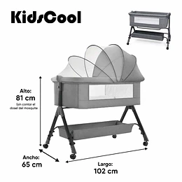 Cuna Colecho Compacta, Plegable, mecedora con Mosquitero Canasto Organizador y Ruedas Kidscool 90 x 50 X 80 cm Gris