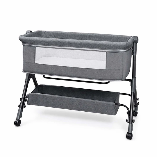 Cuna Colecho Compacta, Plegable, mecedora con Mosquitero Canasto Organizador y Ruedas Kidscool 90 x 50 X 80 cm Gris