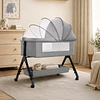 Cuna Colecho Compacta, Plegable, mecedora con Mosquitero Canasto Organizador y Ruedas Kidscool 90 x 50 X 80 cm Gris