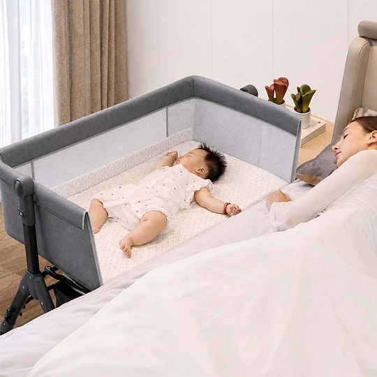 Cuna Colecho Compacta, Plegable, mecedora con Mosquitero Canasto Organizador y Ruedas Kidscool 90 x 50 X 80 cm Gris