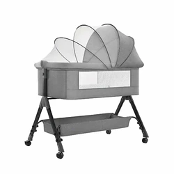 Cuna Colecho Compacta, Plegable, mecedora con Mosquitero Canasto Organizador y Ruedas Kidscool 90 x 50 X 80 cm Gris