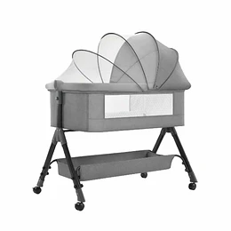 Cuna Colecho Compacta, Plegable, mecedora con Mosquitero Canasto Organizador y Ruedas Kidscool 90 x 50 X 80 cm Gris