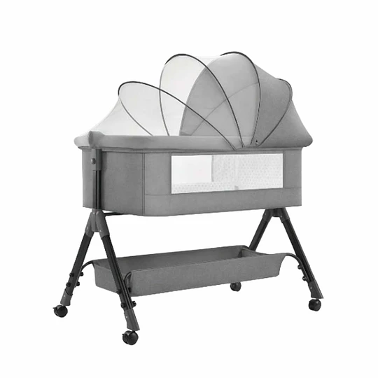 Cuna Colecho Compacta, Plegable, mecedora con Mosquitero Canasto Organizador y Ruedas Kidscool 90 x 50 X 80 cm Gris