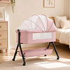 Cuna Colecho Compacta, Plegable, mecedora con Mosquitero Canasto Organizador y Ruedas Kidscool 90 x 50 X 80 cm Rosado