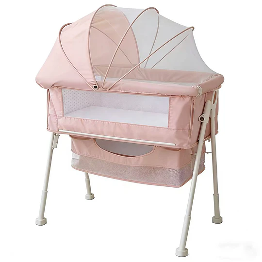 Cuna Colecho Multifuncional Plegable estructura reforzada Kidscool con Mosquitero y Canasto 93 x 57 x 80 cm Rosado