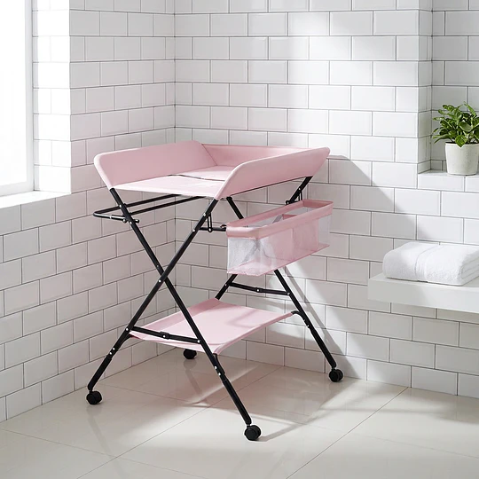 Mudador de Bebé Plegable Ajustable Kidscool con Ruedas y Organizador Rosado 64x79x10 cm 