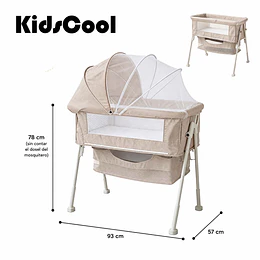 Cuna Colecho Multifuncional Plegable estructura reforzada Kidscool con Mosquitero y Canasto 93 x 57 x 80 cm Khaki