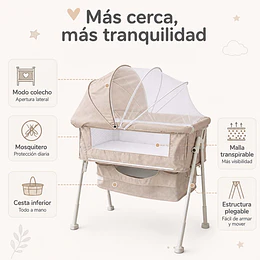 Cuna Colecho Multifuncional Plegable estructura reforzada Kidscool con Mosquitero y Canasto 93 x 57 x 80 cm Khaki