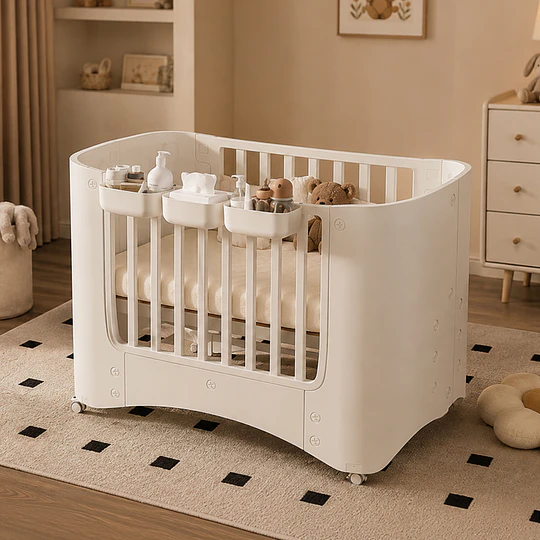 Retiro Express-Cuna Infantil Móvil Multifuncional Kidscool con Ruedas y Organizadores Beige 123 x 68 x 92 cm