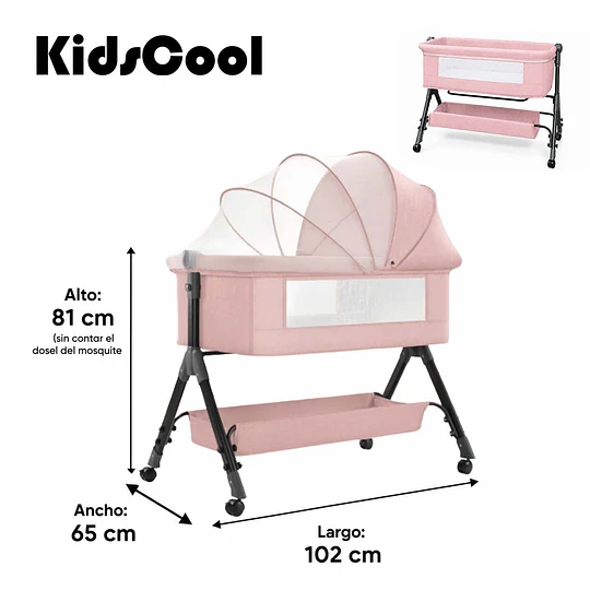 Retiro Express-Cuna Colecho Compacta, Plegable, mecedora con Mosquitero Canasto Organizador y Ruedas Kidscool 90 x 50 X 80 cm Rosado