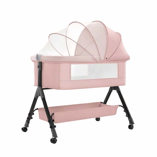 Retiro Express-Cuna Colecho Compacta, Plegable, mecedora con Mosquitero Canasto Organizador y Ruedas Kidscool 90 x 50 X 80 cm Rosado