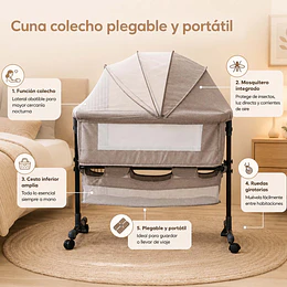 Retiro Express-Cuna Colecho Compacta, Plegable, mecedora con Mosquitero Canasto Organizador y Ruedas Kidscool 90 x 50 X 80 cm 