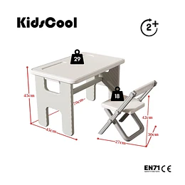 Retiro Express-Mesa y Silla Infantil Plegables Plástico Blanco Gris 45x70x45 cm