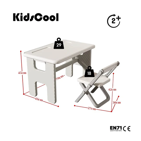 Retiro Express-Mesa y Silla Infantil Plegables Plástico Blanco Gris 45x70x45 cm
