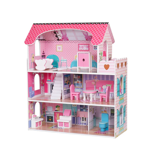 Retiro Express-Casa De Muñeca Madera 3 Pisos Con Accesorios