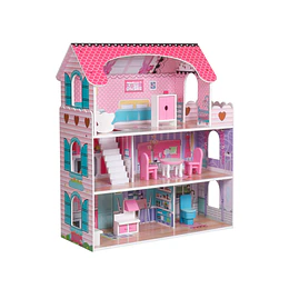 Retiro Express-Casa De Muñeca Madera 3 Pisos Con Accesorios