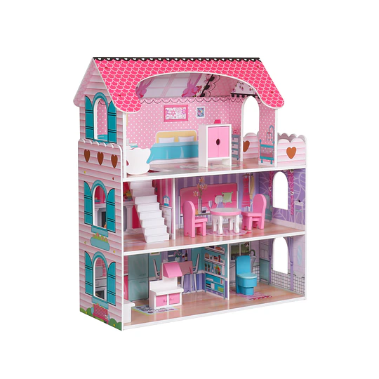 Retiro Express-Casa De Muñeca Madera 3 Pisos Con Accesorios